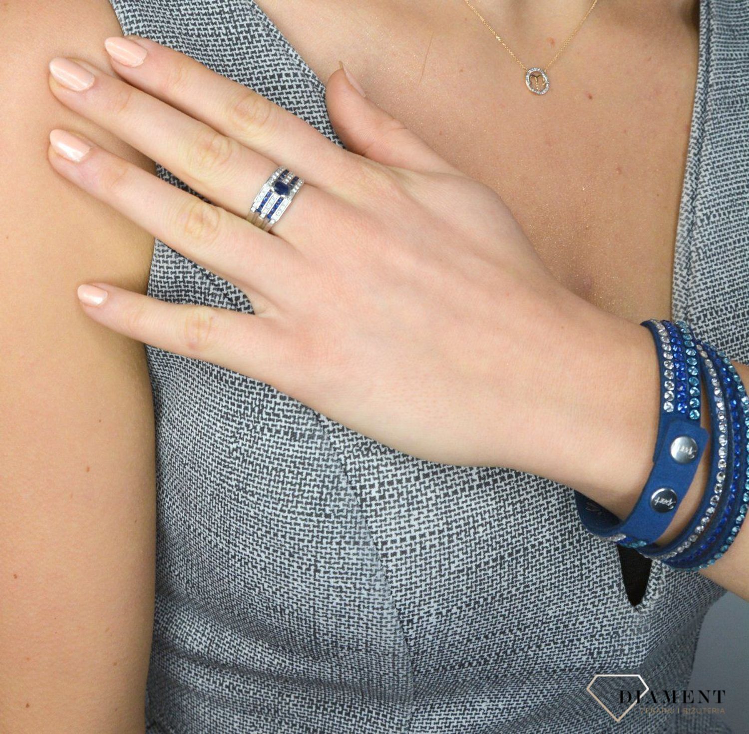 Złoty pierścionek DIAMENT 585 szafir, diamenty 51Y79WG szafir.jpg